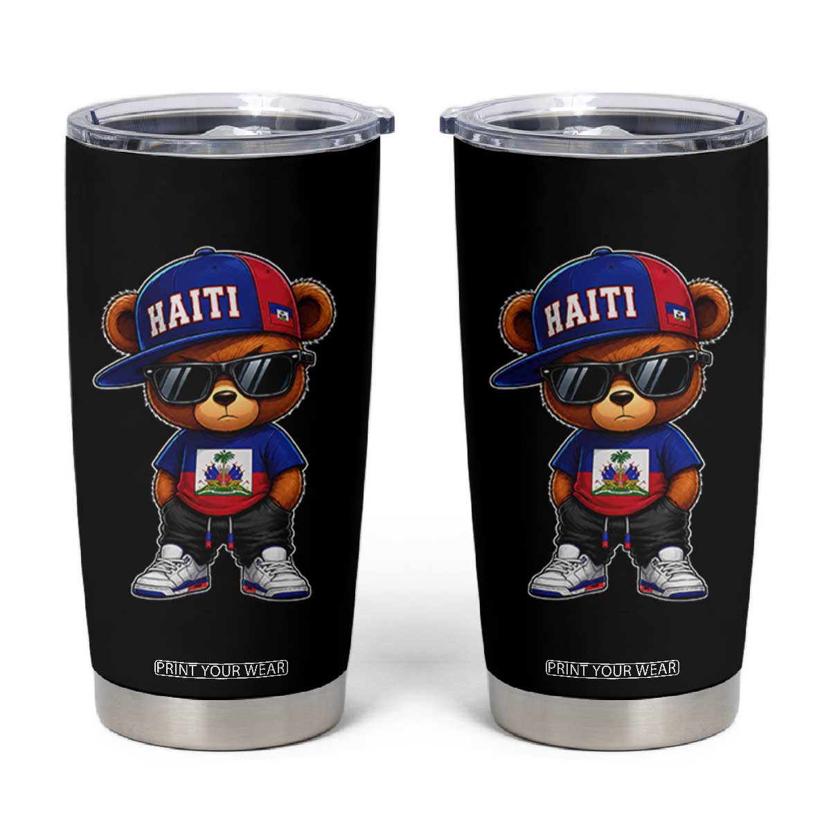 Cute Haiti Tumbler Cup Hip Hop Teddy Bear Haitian Flag Ayiti Roots TS10 Black Print Your Wear