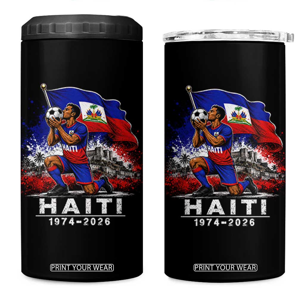 Haiti Soccer 2026 4 in 1 Can Cooler Tumbler Retro Vintage Watercolors Sport Haitian Flag Ayiti Lover Football Fan TS10 One Size: 16 oz Black Print Your Wear