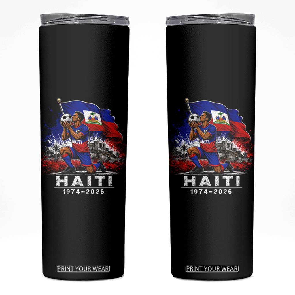 Haiti Soccer 2026 Skinny Tumbler Retro Vintage Watercolors Sport Haitian Flag Ayiti Lover Football Fan TS10 Black Print Your Wear