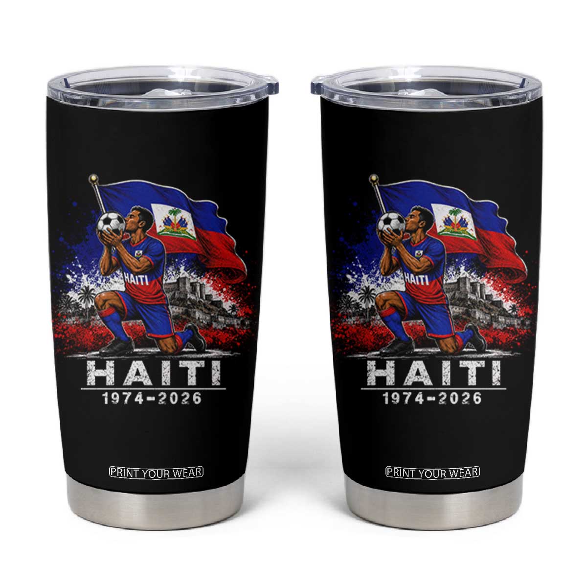 Haiti Soccer 2026 Tumbler Cup Retro Vintage Watercolors Sport Haitian Flag Ayiti Lover Football Fan TS10 Black Print Your Wear