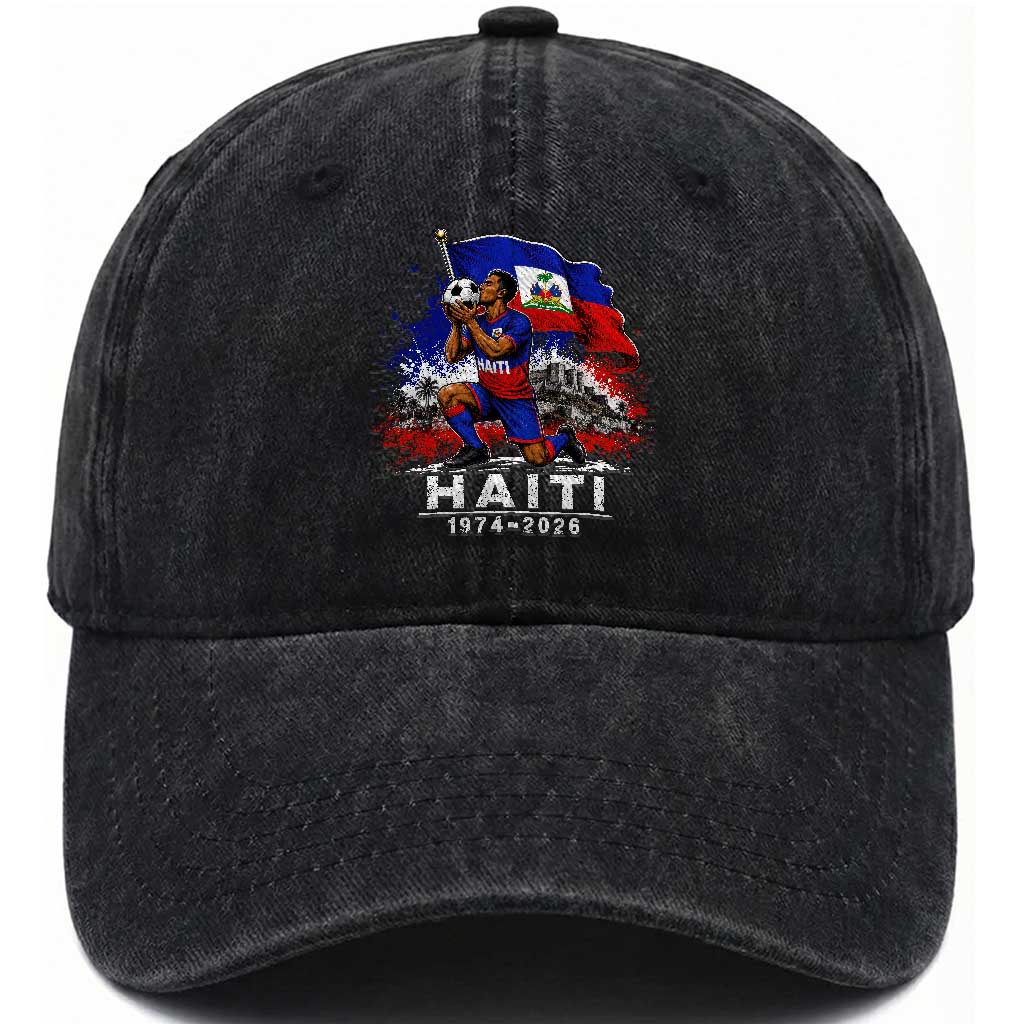 Haiti Soccer 2026 Washed Cotton Baseball Cap Retro Vintage Watercolors Sport Haitian Flag Ayiti Lover Football Fan TS10 Print Your Wear