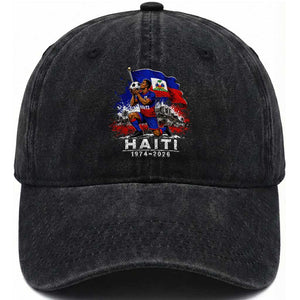 Haiti Soccer 2026 Washed Cotton Baseball Cap Retro Vintage Watercolors Sport Haitian Flag Ayiti Lover Football Fan TS10 Print Your Wear