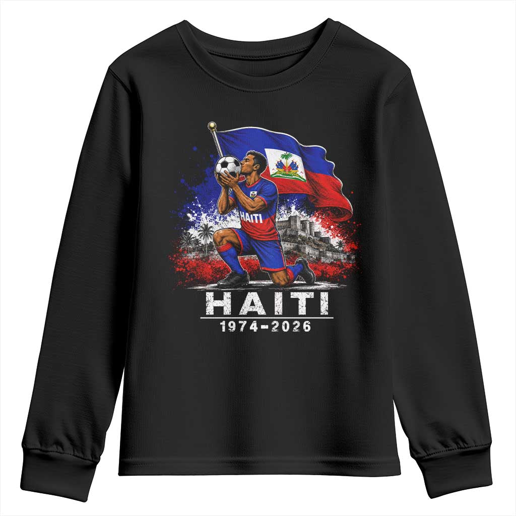 Haiti Soccer 2026 Youth Sweatshirt Retro Vintage Watercolors Sport Haitian Flag Ayiti Lover Football Fan TS10 Black Print Your Wear