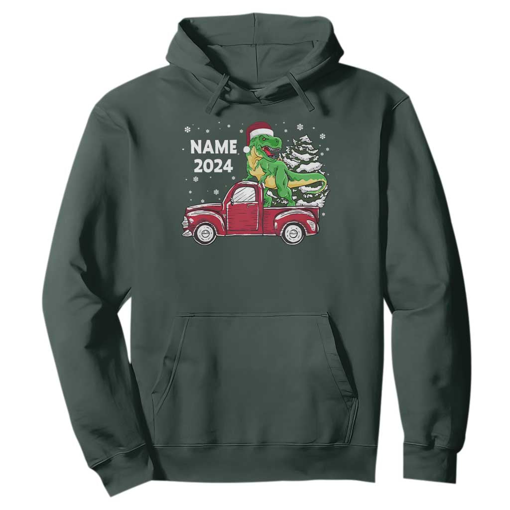 Personalized Dinosaur Christmas Hoodie Custom Name Merry Rexmas Xmas Pet Dino Trex Red Truck Family TS10 Dark Forest Green Print Your Wear