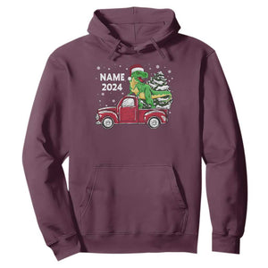 Personalized Dinosaur Christmas Hoodie Custom Name Merry Rexmas Xmas Pet Dino Trex Red Truck Family TS10 Maroon Print Your Wear