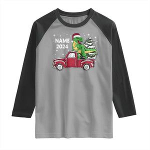 Personalized Dinosaur Christmas Raglan Shirt Custom Name Merry Rexmas Xmas Pet Dino Trex Red Truck Family TS10 Sport Gray Black Print Your Wear