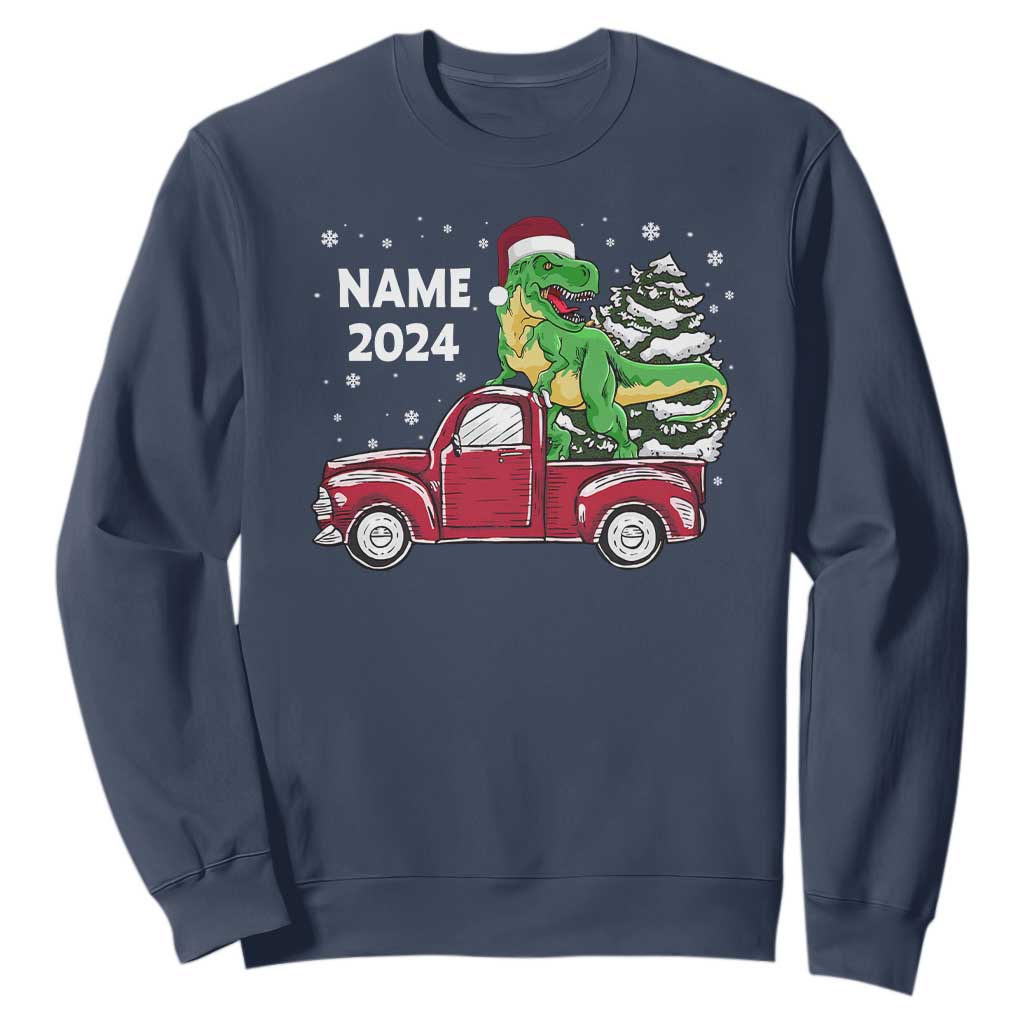 Personalized Dinosaur Christmas Sweatshirt Custom Name Merry Rexmas Xmas Pet Dino Trex Red Truck Family TS10 Navy Print Your Wear