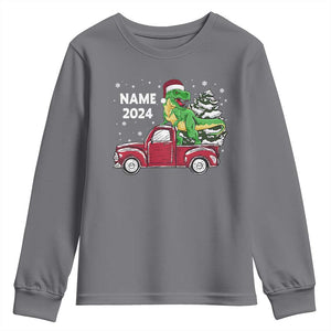 Personalized Dinosaur Christmas Youth Sweatshirt Custom Name Merry Rexmas Xmas Pet Dino Trex Red Truck Family TS10 Charcoal Print Your Wear