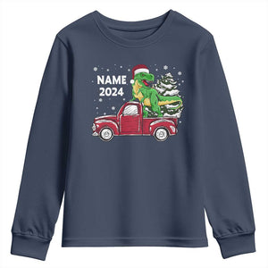 Personalized Dinosaur Christmas Youth Sweatshirt Custom Name Merry Rexmas Xmas Pet Dino Trex Red Truck Family TS10 Navy Print Your Wear