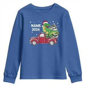 Personalized Dinosaur Christmas Youth Sweatshirt Custom Name Merry Rexmas Xmas Pet Dino Trex Red Truck Family TS10 Royal Blue Print Your Wear