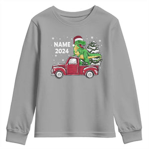 Personalized Dinosaur Christmas Youth Sweatshirt Custom Name Merry Rexmas Xmas Pet Dino Trex Red Truck Family TS10 Sport Gray Print Your Wear