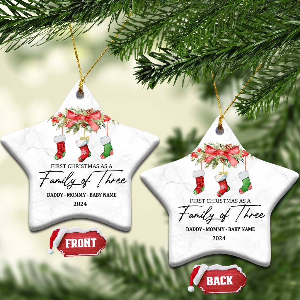 Personalized New Parents Gift Christmas Ornament 2024 Custom Name 1st Baby Gifts First Christmas As A Family Of Three TS10 Star White Print Your Wear