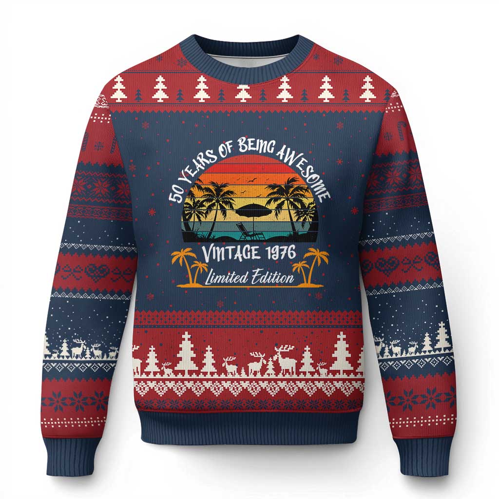 Vintage 50th Birthday Ugly Christmas Sweater Retro 1976 Limited Edition 50 Year Old TS10 Navy Red Print Your Wear