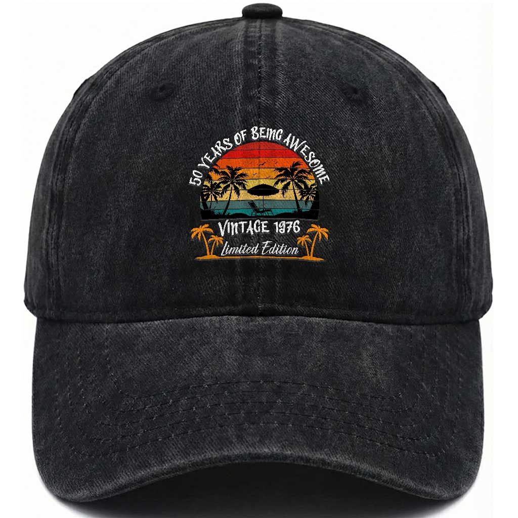 Vintage 50th Birthday Washed Cotton Baseball Cap Retro 1976 Limited Edition 50 Year Old