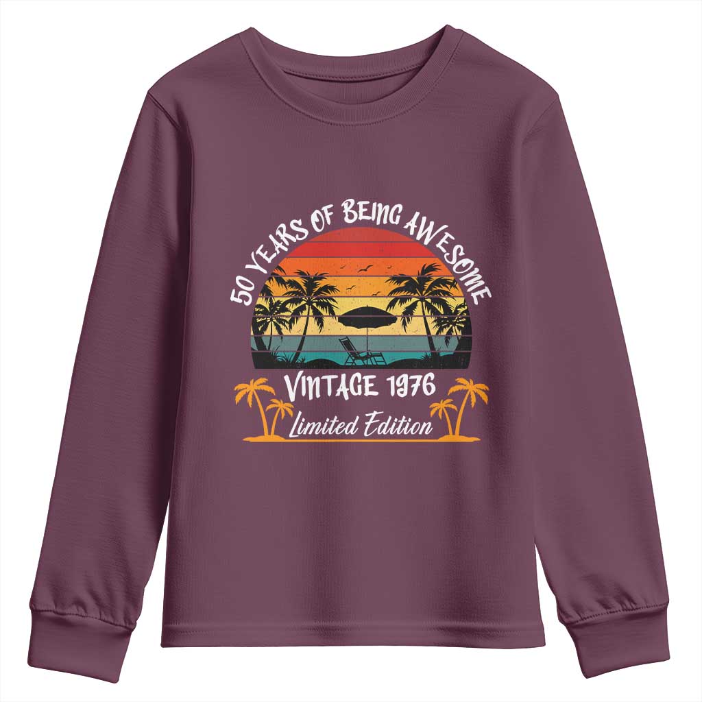 Vintage 50th Birthday Youth Sweatshirt Retro 1976 Limited Edition 50 Year Old TS10 Maroon Print Your Wear