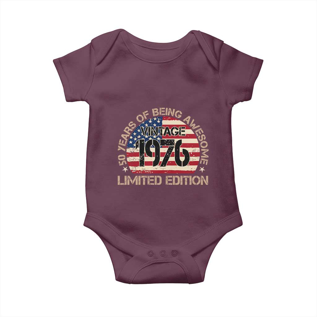 50th Birthday Baby Onesie Vintage 1976 50 Year Old Birthday USA Flag TS10 Maroon Print Your Wear