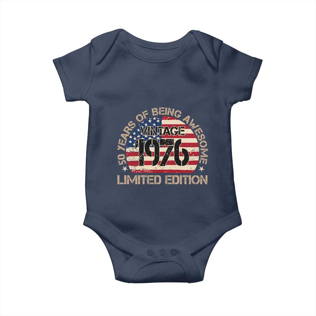 50th Birthday Baby Onesie Vintage 1976 50 Year Old Birthday USA Flag TS10 Navy Print Your Wear
