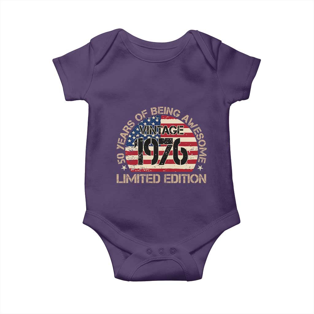 50th Birthday Baby Onesie Vintage 1976 50 Year Old Birthday USA Flag TS10 Purple Print Your Wear