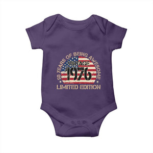 50th Birthday Baby Onesie Vintage 1976 50 Year Old Birthday USA Flag TS10 Purple Print Your Wear