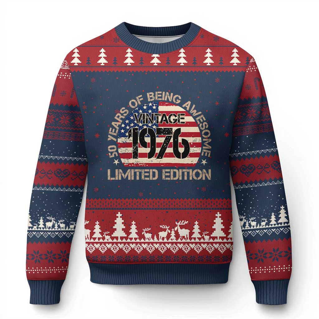 50th Birthday Ugly Christmas Sweater Vintage 1976 50 Year Old Birthday USA Flag TS10 Navy Red Print Your Wear