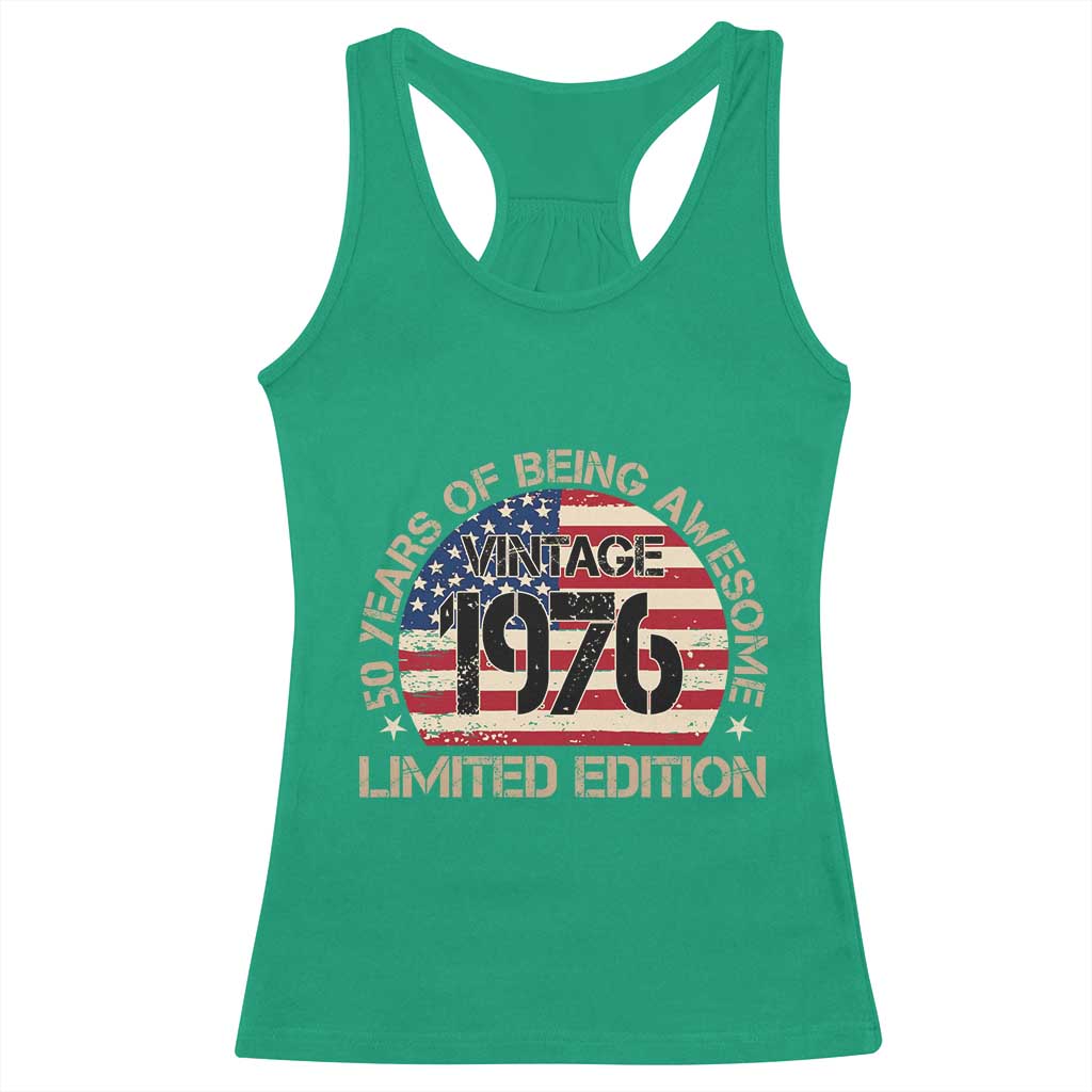 50th Birthday Racerback Tank Top Vintage 1976 50 Year Old Birthday USA Flag TS10 Irish Green Print Your Wear