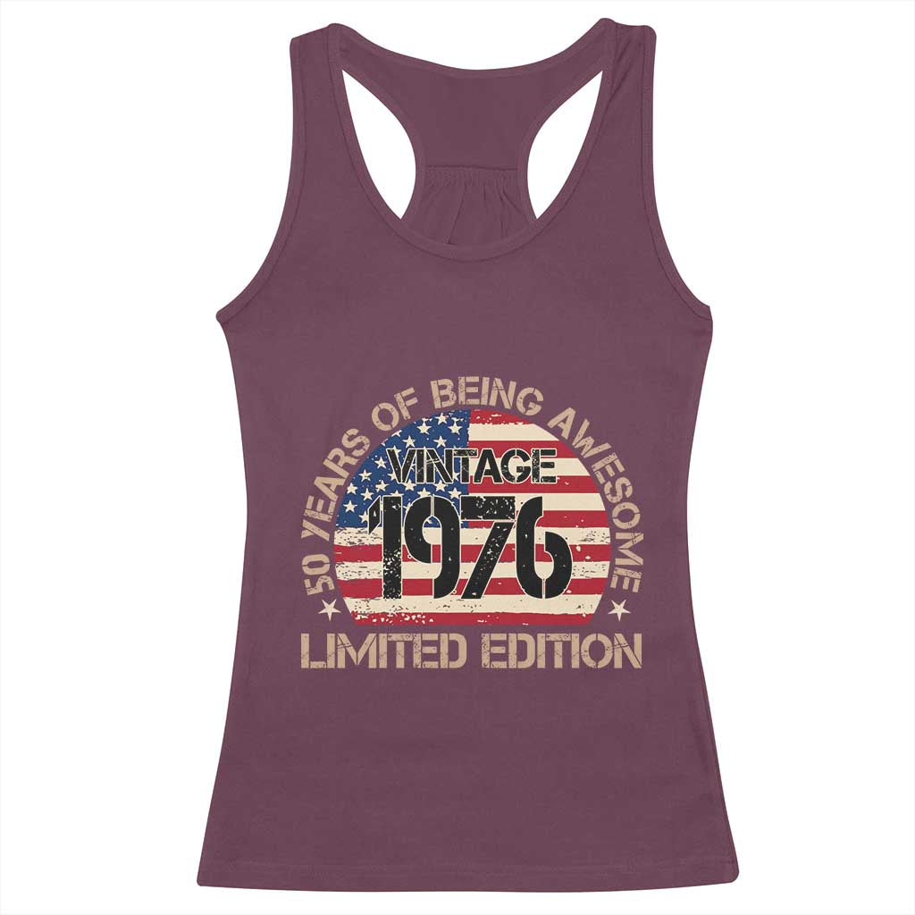 50th Birthday Racerback Tank Top Vintage 1976 50 Year Old Birthday USA Flag TS10 Maroon Print Your Wear