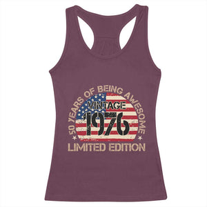 50th Birthday Racerback Tank Top Vintage 1976 50 Year Old Birthday USA Flag TS10 Maroon Print Your Wear
