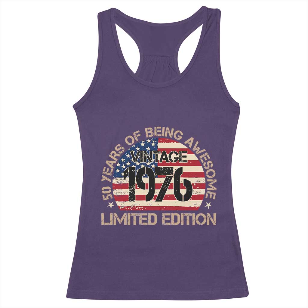 50th Birthday Racerback Tank Top Vintage 1976 50 Year Old Birthday USA Flag TS10 Purple Print Your Wear