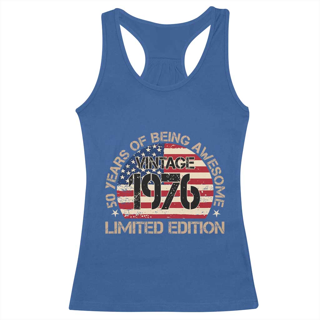 50th Birthday Racerback Tank Top Vintage 1976 50 Year Old Birthday USA Flag TS10 Royal Blue Print Your Wear