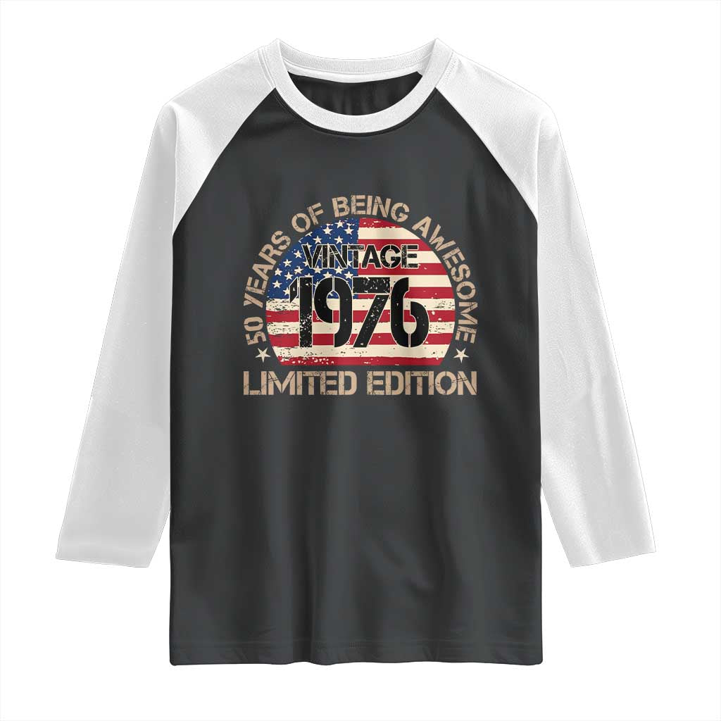 50th Birthday Raglan Shirt Vintage 1976 50 Year Old Birthday USA Flag TS10 Black White Print Your Wear