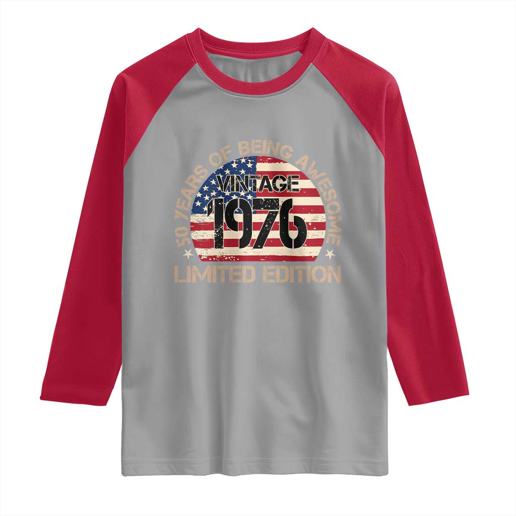 50th Birthday Raglan Shirt Vintage 1976 50 Year Old Birthday USA Flag TS10 Sport Gray Red Print Your Wear