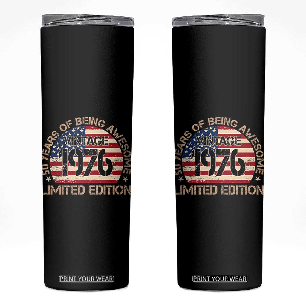 50th Birthday Skinny Tumbler Vintage 1976 50 Year Old Birthday USA Flag TS10 Black Print Your Wear