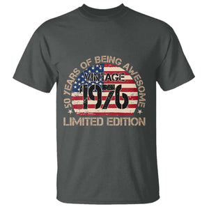 50th Birthday T Shirt - Vintage 1976 - 50 Year Old Birthday USA Flag TS10 Dark Heather Print Your Wear
