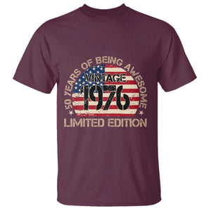50th Birthday T Shirt - Vintage 1976 - 50 Year Old Birthday USA Flag TS10 Maroon Print Your Wear