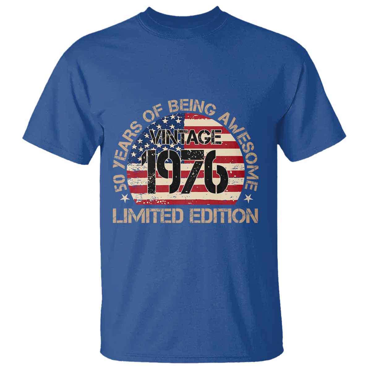 50th Birthday T Shirt - Vintage 1976 - 50 Year Old Birthday USA Flag TS10 Royal Blue Print Your Wear