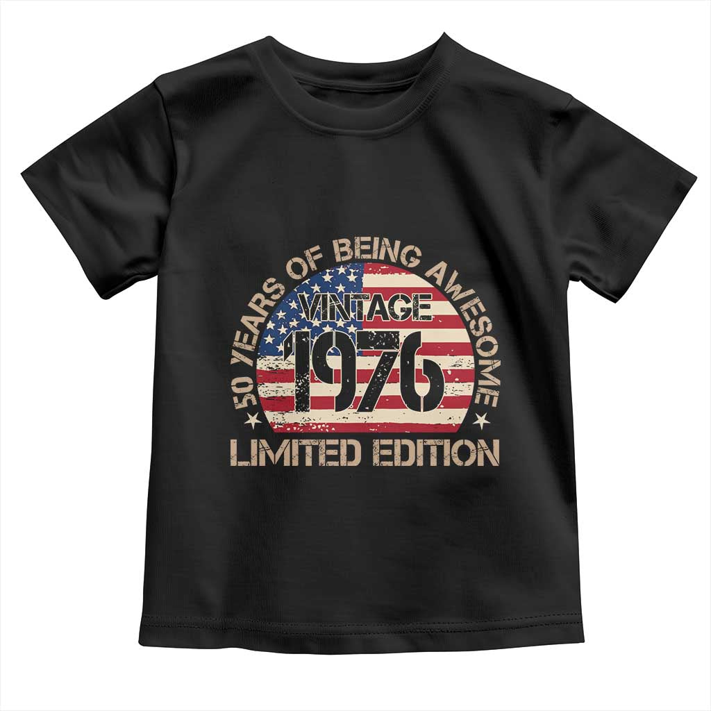 50th Birthday Toddler T Shirt Vintage 1976 50 Year Old Birthday USA Flag TS10 Black Print Your Wear