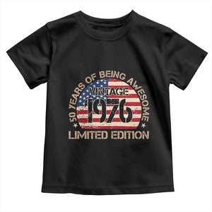 50th Birthday Toddler T Shirt Vintage 1976 50 Year Old Birthday USA Flag TS10 Black Print Your Wear