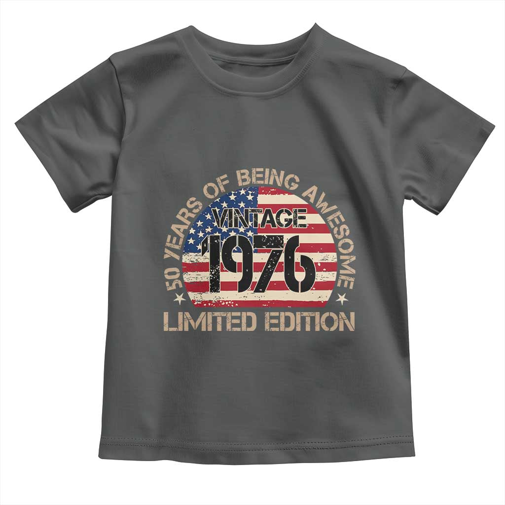 50th Birthday Toddler T Shirt Vintage 1976 50 Year Old Birthday USA Flag TS10 Dark Heather Print Your Wear