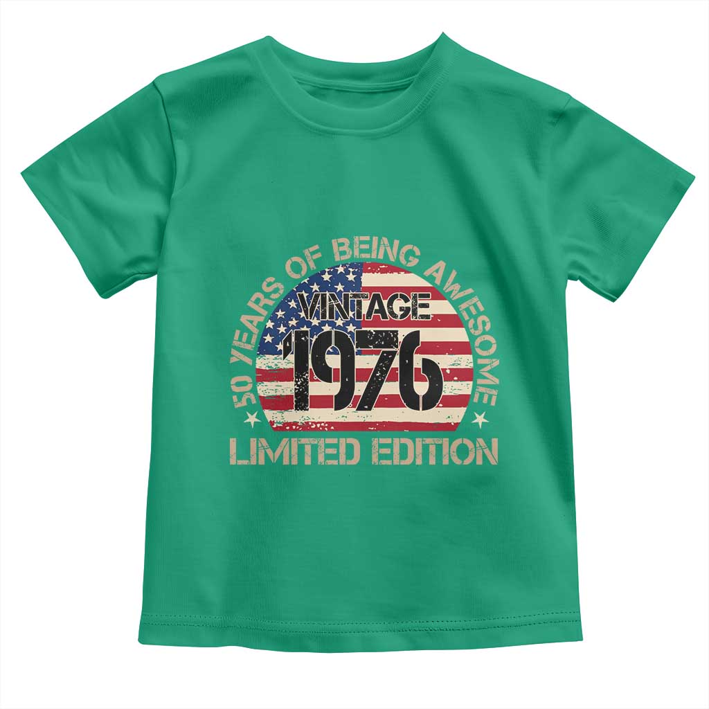 50th Birthday Toddler T Shirt Vintage 1976 50 Year Old Birthday USA Flag TS10 Irish Green Print Your Wear