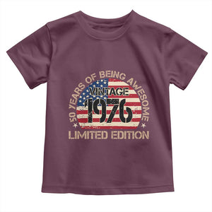 50th Birthday Toddler T Shirt Vintage 1976 50 Year Old Birthday USA Flag TS10 Maroon Print Your Wear