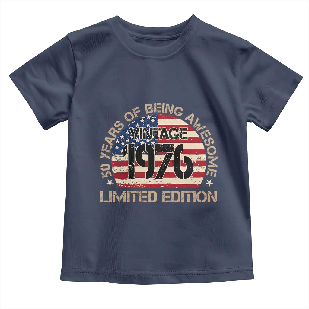 50th Birthday Toddler T Shirt Vintage 1976 50 Year Old Birthday USA Flag TS10 Navy Print Your Wear