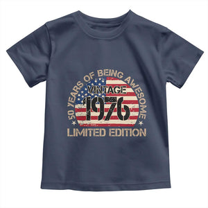 50th Birthday Toddler T Shirt Vintage 1976 50 Year Old Birthday USA Flag TS10 Navy Print Your Wear