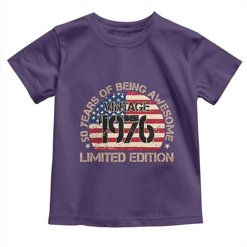 50th Birthday Toddler T Shirt Vintage 1976 50 Year Old Birthday USA Flag TS10 Purple Print Your Wear