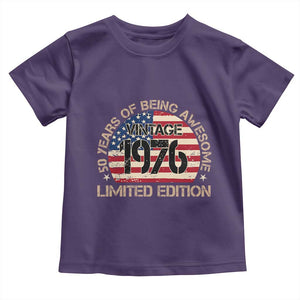 50th Birthday Toddler T Shirt Vintage 1976 50 Year Old Birthday USA Flag TS10 Purple Print Your Wear