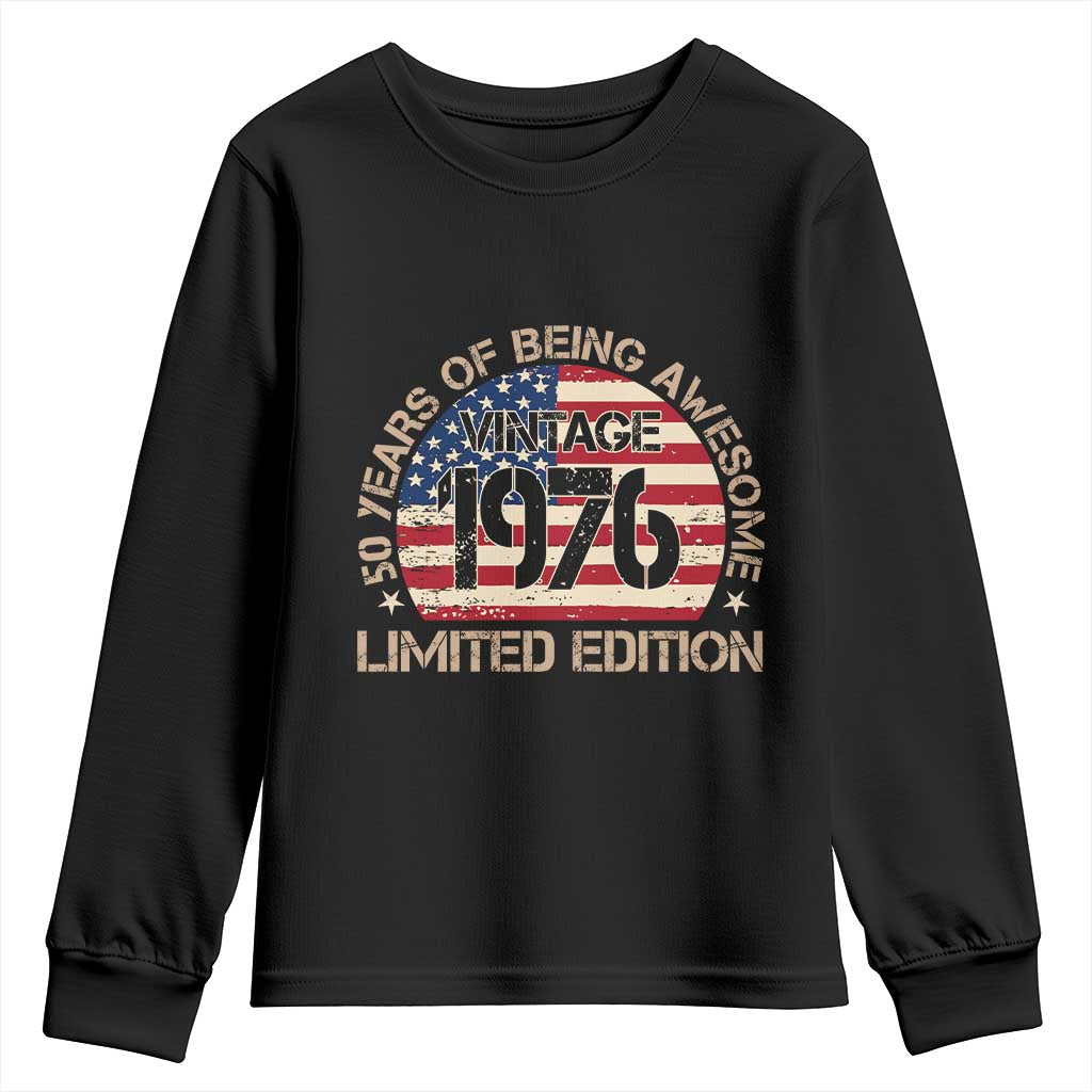 50th Birthday Youth Sweatshirt Vintage 1976 50 Year Old Birthday USA Flag TS10 Black Print Your Wear