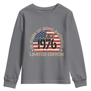 50th Birthday Youth Sweatshirt Vintage 1976 50 Year Old Birthday USA Flag TS10 Charcoal Print Your Wear