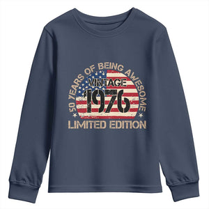 50th Birthday Youth Sweatshirt Vintage 1976 50 Year Old Birthday USA Flag TS10 Navy Print Your Wear