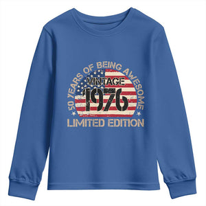50th Birthday Youth Sweatshirt Vintage 1976 50 Year Old Birthday USA Flag TS10 Royal Blue Print Your Wear