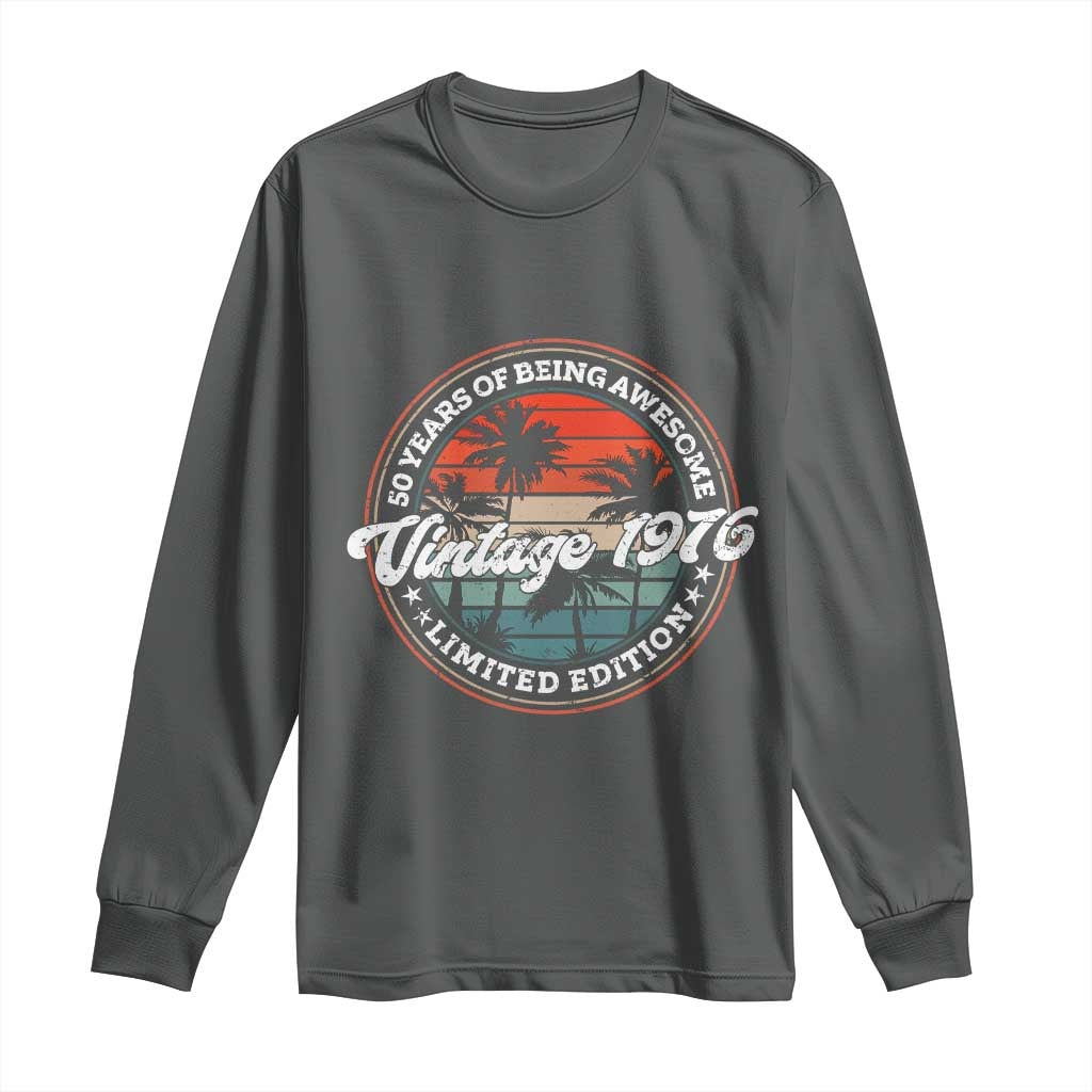 50th Birthday Gifts Long Sleeve Shirt Vintage 1976 50 Year Old Birthday TS10 Dark Heather Print Your Wear