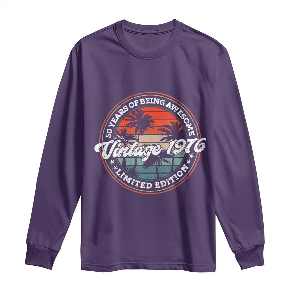 50th Birthday Gifts Long Sleeve Shirt Vintage 1976 50 Year Old Birthday TS10 Purple Print Your Wear